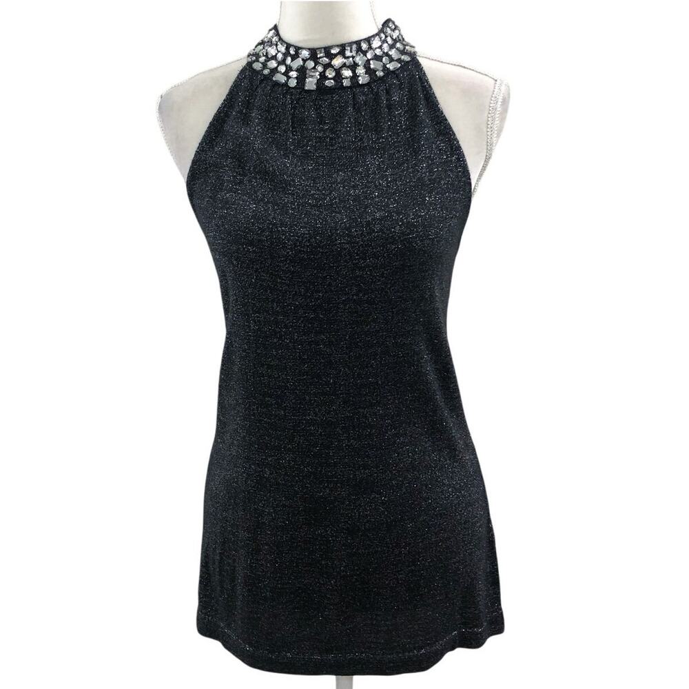 Joseph A. Jewel Beaded Mock Neck Sleevless Shimmer Sweater Blouse